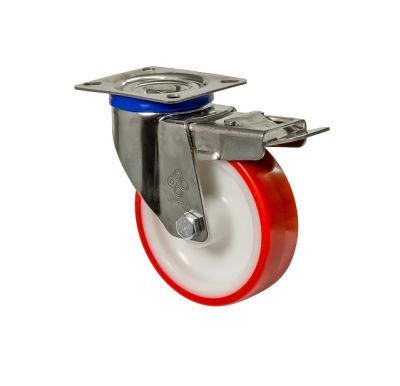 Колесо поворотне з майданчиком з нержавіючої сталі та гальмом