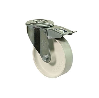 Колесо з поворотною опорою, отвором та гальмом